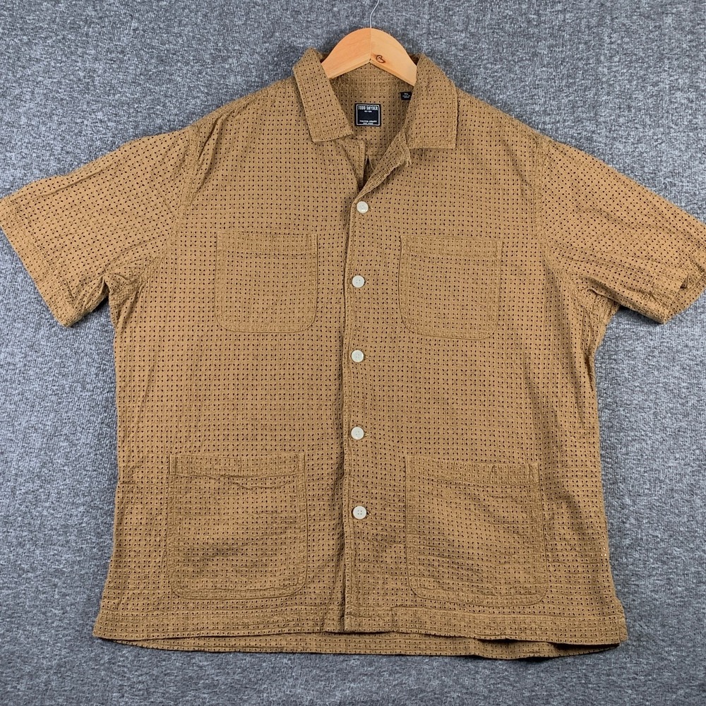 Todd Snyder Shirt Men Extra Large Eyelet Camp Collar Brown Luxury Modern